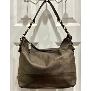 COLE HAAN - "Paige" Pebbled Leather Hobo Shoulder Bag/Bronze Metallic Black.